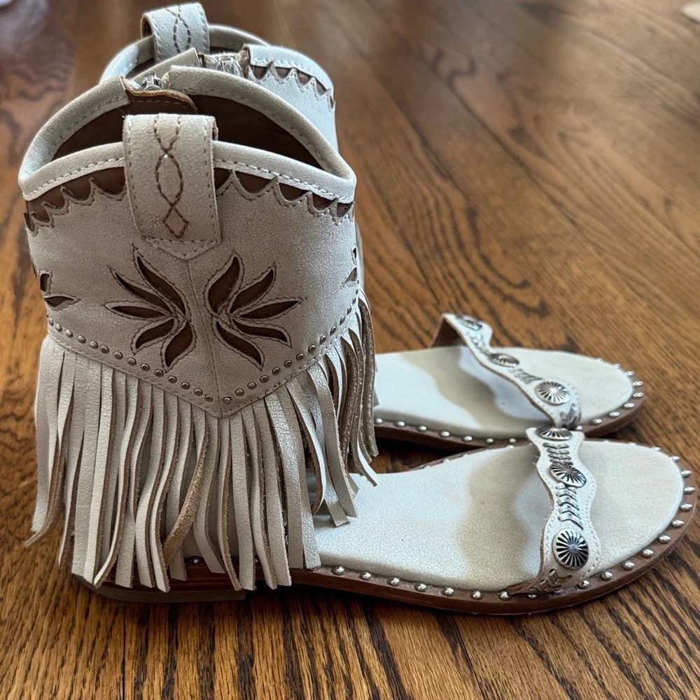 Free People ASH SUMMER WESTERN COWGIRL TASSEL BOOT Sandals SZ 36